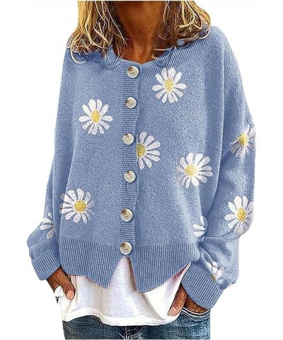 Women's Fall Sweaters Cute Button Daisy Flower Cardigan Knitted Soft Tops Casual Floral Open Front Long Sleeve Jacket E $32.9...