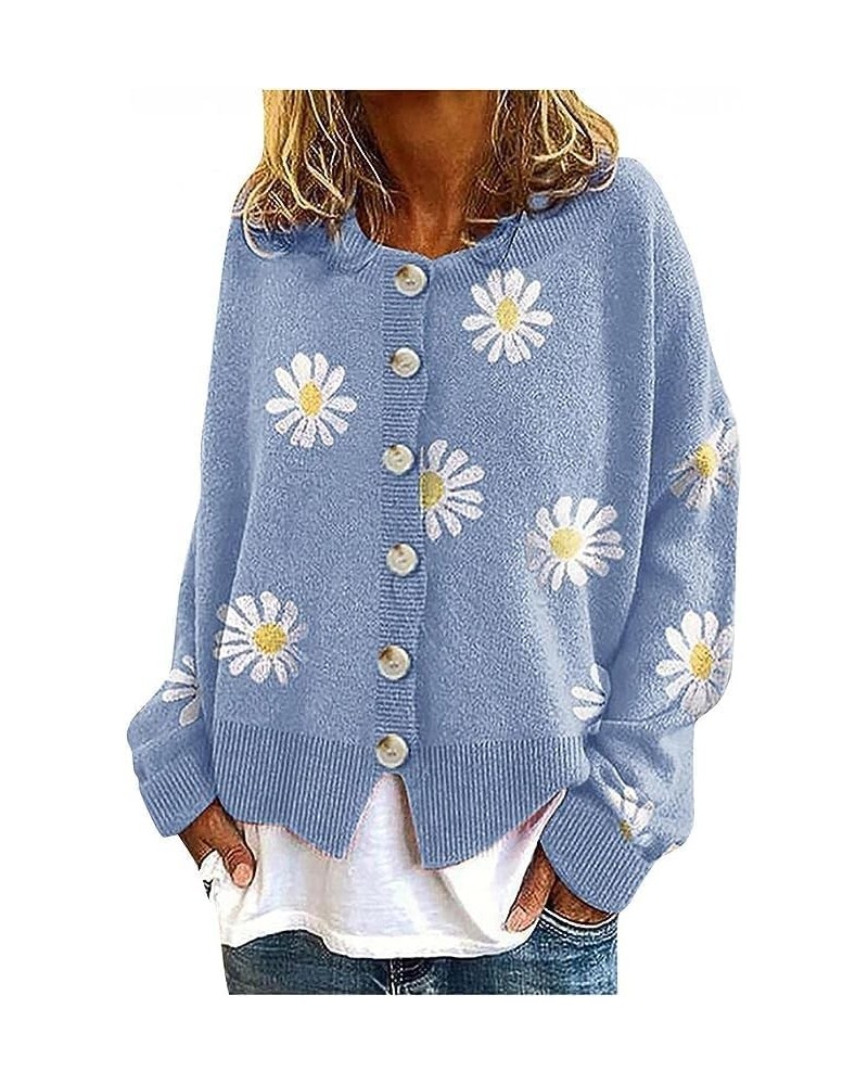 Women's Fall Sweaters Cute Button Daisy Flower Cardigan Knitted Soft Tops Casual Floral Open Front Long Sleeve Jacket E $32.9...