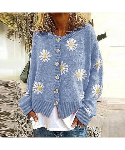 Women's Fall Sweaters Cute Button Daisy Flower Cardigan Knitted Soft Tops Casual Floral Open Front Long Sleeve Jacket E $32.9...