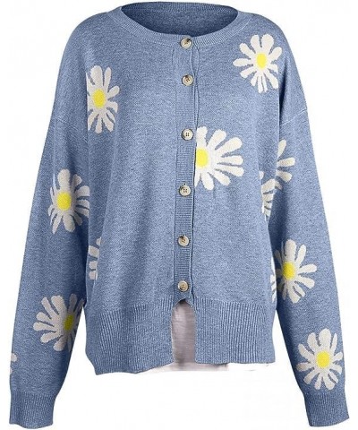 Women's Fall Sweaters Cute Button Daisy Flower Cardigan Knitted Soft Tops Casual Floral Open Front Long Sleeve Jacket E $32.9...