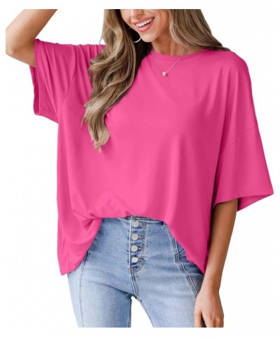 Womens Oversized Half Sleeve T Shirts Crew Neck Casual Loose Summer Basic Tee Tops Rose Red $11.75 T-Shirts