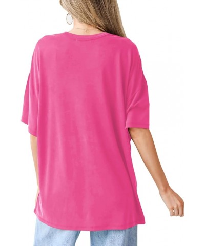 Womens Oversized Half Sleeve T Shirts Crew Neck Casual Loose Summer Basic Tee Tops Rose Red $11.75 T-Shirts