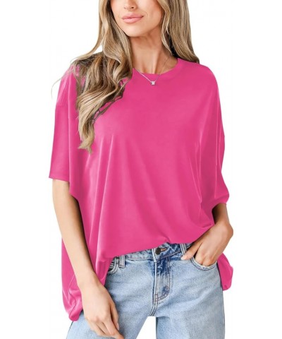 Womens Oversized Half Sleeve T Shirts Crew Neck Casual Loose Summer Basic Tee Tops Rose Red $11.75 T-Shirts