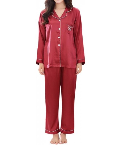 Silk Pajamas for Women Plus Size Womens Pajama Sets Cotton Shorts Silk Lace Pajamas Lounge Set C-red $16.68 Sleep & Lounge