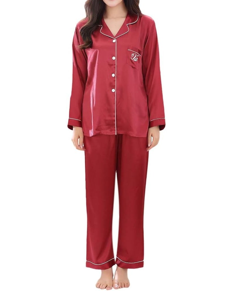 Silk Pajamas for Women Plus Size Womens Pajama Sets Cotton Shorts Silk Lace Pajamas Lounge Set C-red $16.68 Sleep & Lounge