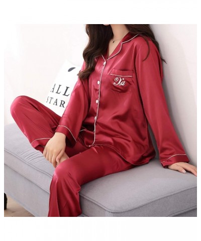 Silk Pajamas for Women Plus Size Womens Pajama Sets Cotton Shorts Silk Lace Pajamas Lounge Set C-red $16.68 Sleep & Lounge