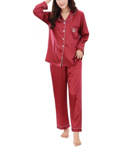 Silk Pajamas for Women Plus Size Womens Pajama Sets Cotton Shorts Silk Lace Pajamas Lounge Set C-red $16.68 Sleep & Lounge