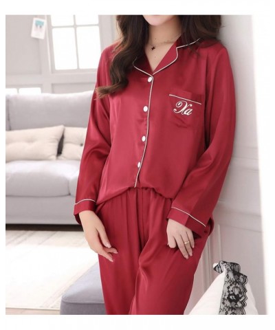 Silk Pajamas for Women Plus Size Womens Pajama Sets Cotton Shorts Silk Lace Pajamas Lounge Set C-red $16.68 Sleep & Lounge