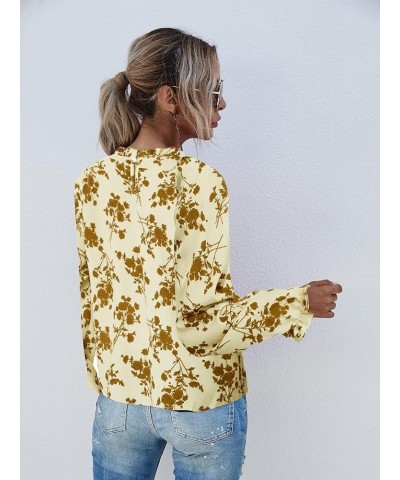 Women's Floral Print Flounce Long Sleeve Mock Neck Work Blouses Tops Black L Apricot Floral $12.31 Blouses