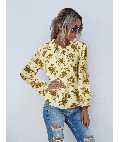 Women's Floral Print Flounce Long Sleeve Mock Neck Work Blouses Tops Black L Apricot Floral $12.31 Blouses