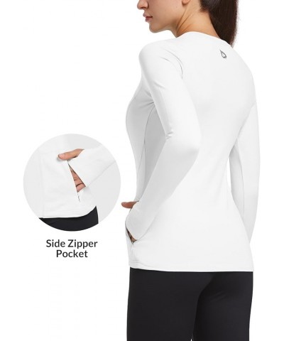 Thermal Shirts for Women Long Sleeve Fleece Tops Workout Running Thumbholes Zipper Pocket Cold Weather Gear White $19.52 Jackets