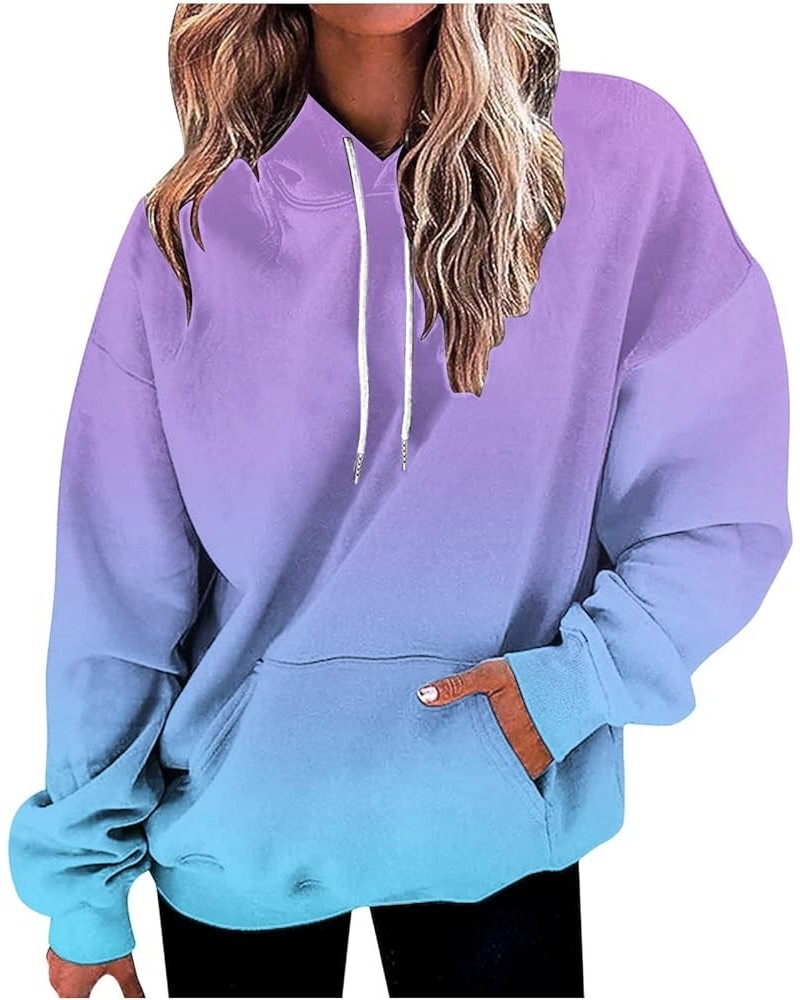 Womens Hoodies 2023 Fashion Gradient Print Drawstring Long Sleeve Sweatshirts Pullover Fall Outfits Clothes 3 Light Blue $10....