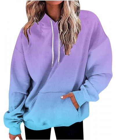 Womens Hoodies 2023 Fashion Gradient Print Drawstring Long Sleeve Sweatshirts Pullover Fall Outfits Clothes 3 Light Blue $10....