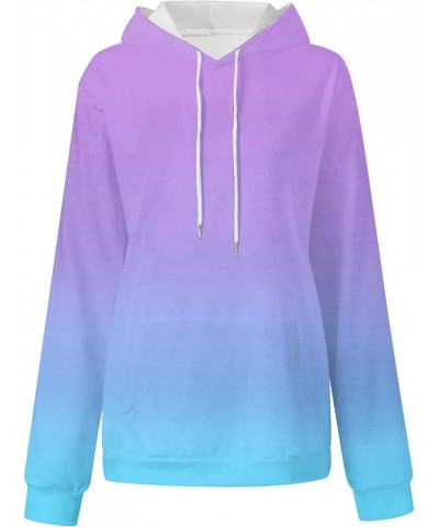 Womens Hoodies 2023 Fashion Gradient Print Drawstring Long Sleeve Sweatshirts Pullover Fall Outfits Clothes 3 Light Blue $10....