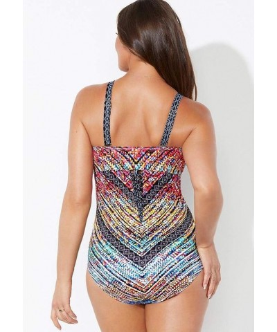 Women's Plus Size Macrame Underwire One Piece Swimsuit Multi Chevron $23.89 Swimsuits