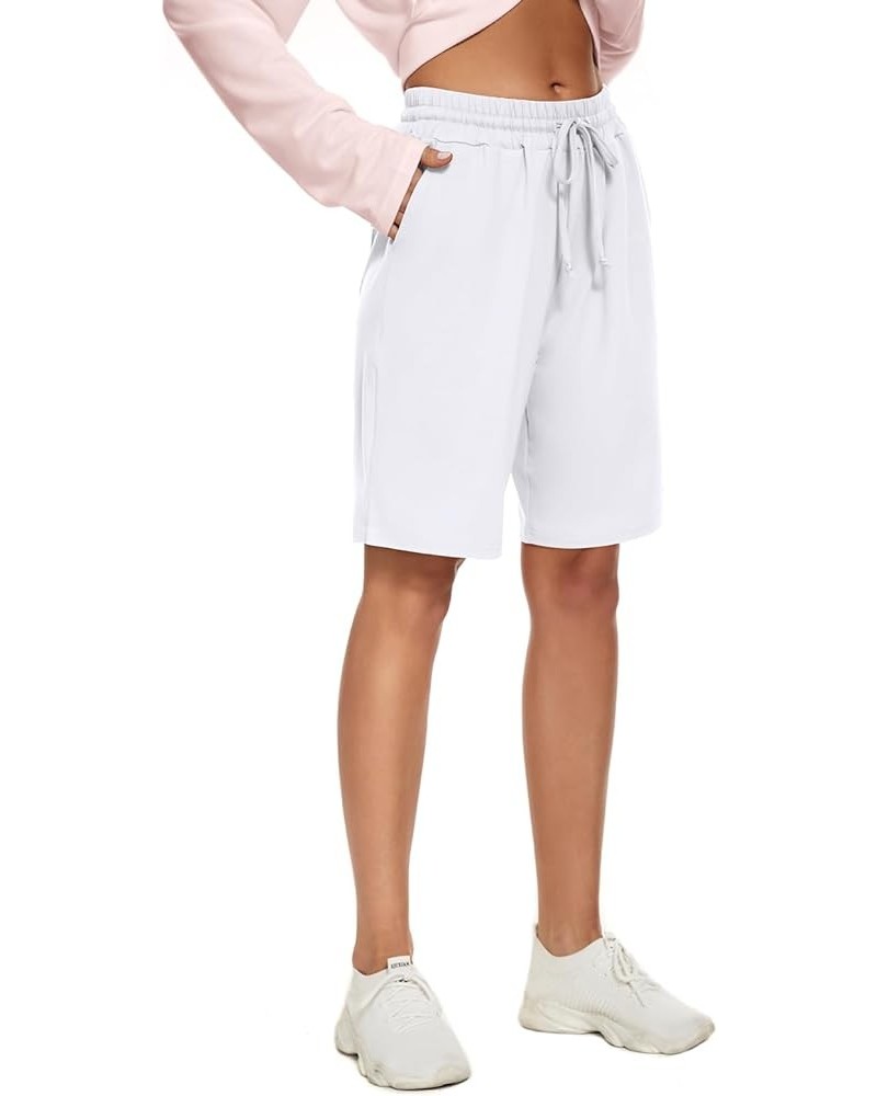 Knee Length Women Bermuda Shorts Elastic Waist Drawstring Athletic Long Shorts Casual Summer Yoga Shorts White $15.51 Activewear