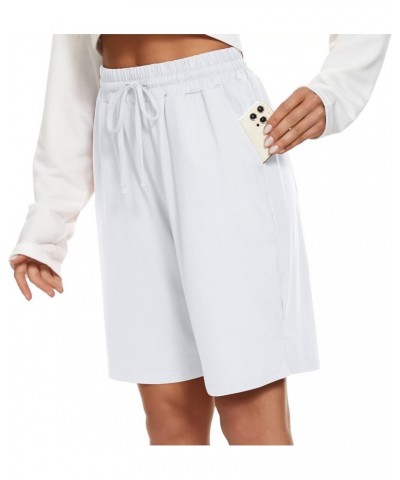 Knee Length Women Bermuda Shorts Elastic Waist Drawstring Athletic Long Shorts Casual Summer Yoga Shorts White $15.51 Activewear