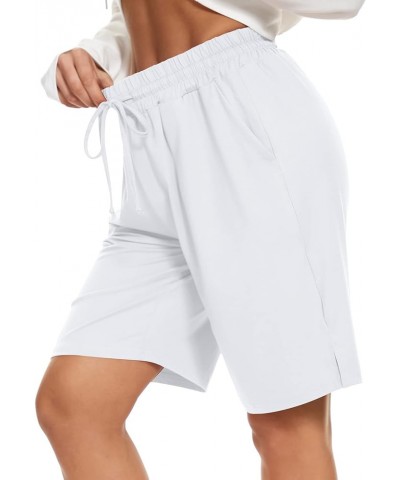 Knee Length Women Bermuda Shorts Elastic Waist Drawstring Athletic Long Shorts Casual Summer Yoga Shorts White $15.51 Activewear