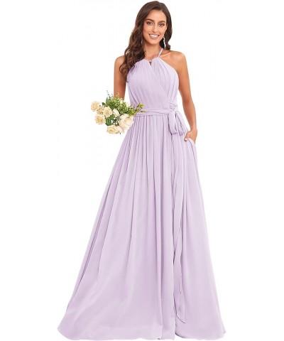 Women's Halter Bridesmaid Dresses for Wedding Chiffon Long Formal Prom Dress Wedding Guest Evening Gowns with Slit Lilac $33....