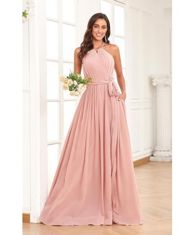 Women's Halter Bridesmaid Dresses for Wedding Chiffon Long Formal Prom Dress Wedding Guest Evening Gowns with Slit Lilac $33....