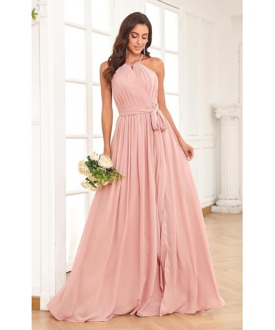 Women's Halter Bridesmaid Dresses for Wedding Chiffon Long Formal Prom Dress Wedding Guest Evening Gowns with Slit Lilac $33....