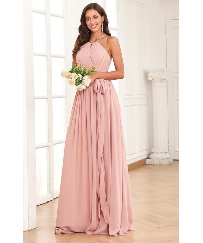 Women's Halter Bridesmaid Dresses for Wedding Chiffon Long Formal Prom Dress Wedding Guest Evening Gowns with Slit Lilac $33....