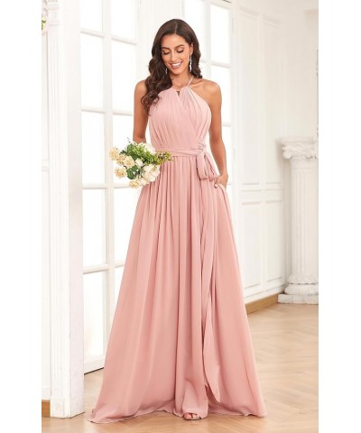 Women's Halter Bridesmaid Dresses for Wedding Chiffon Long Formal Prom Dress Wedding Guest Evening Gowns with Slit Lilac $33....