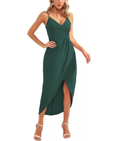 Women's Spaghetti Straps Sexy Backless Satin Maxi Dress Summer Wedding Guest Dress Cocktail Party Dresses 7291 Green $29.67 D...