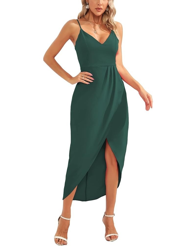 Women's Spaghetti Straps Sexy Backless Satin Maxi Dress Summer Wedding Guest Dress Cocktail Party Dresses 7291 Green $29.67 D...