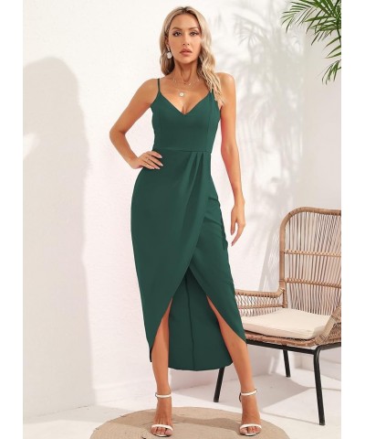 Women's Spaghetti Straps Sexy Backless Satin Maxi Dress Summer Wedding Guest Dress Cocktail Party Dresses 7291 Green $29.67 D...