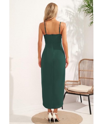 Women's Spaghetti Straps Sexy Backless Satin Maxi Dress Summer Wedding Guest Dress Cocktail Party Dresses 7291 Green $29.67 D...