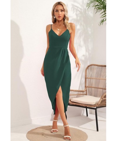 Women's Spaghetti Straps Sexy Backless Satin Maxi Dress Summer Wedding Guest Dress Cocktail Party Dresses 7291 Green $29.67 D...