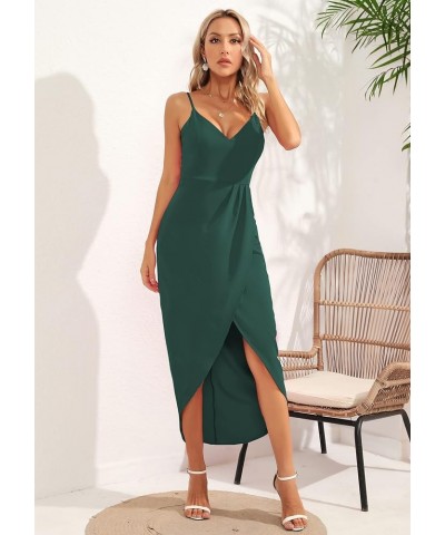 Women's Spaghetti Straps Sexy Backless Satin Maxi Dress Summer Wedding Guest Dress Cocktail Party Dresses 7291 Green $29.67 D...