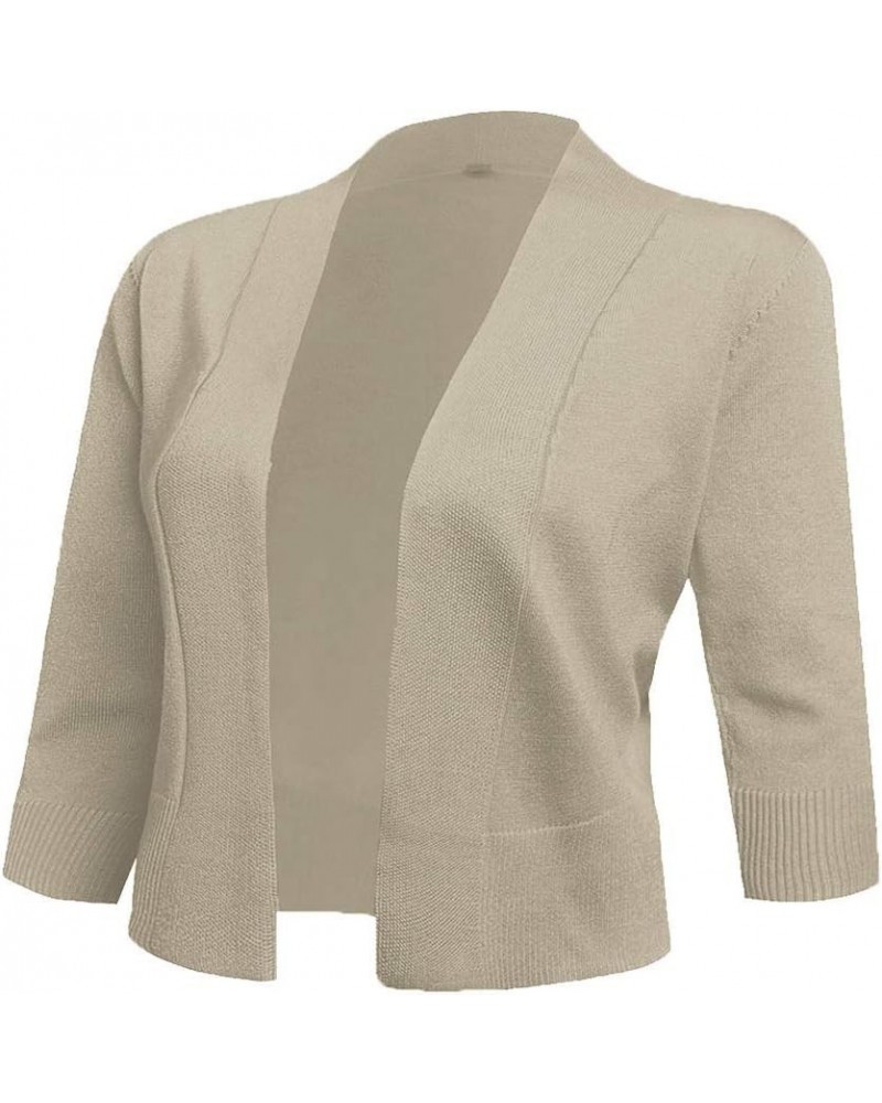 Women's 3/4 Sleeve Cropped Cardigans Sweaters Jackets Open Front Short Shrugs for Dresses Apricot $18.28 Sweaters