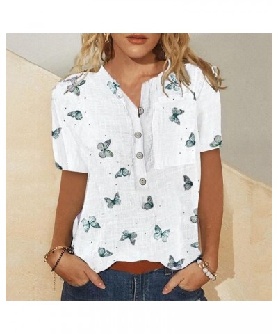 Womens Tops Dressy Casual Summer Trendy, Soft Stretchy Comfy Breathable Short Sleeve Button Down Linen Shirts 10-white $7.55 ...