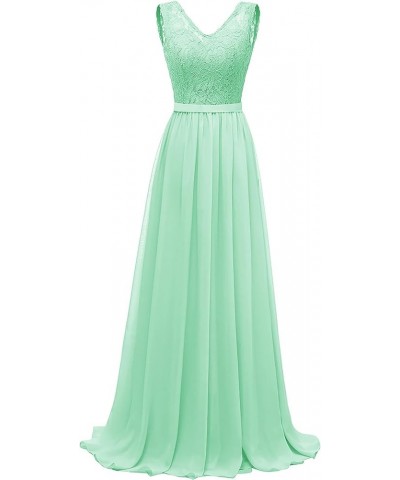 Lace V Neck Bridesmaid Dresses Long Chiffon A-line Ruched Evening Formal Party Gowns for Women Mint $40.79 Dresses