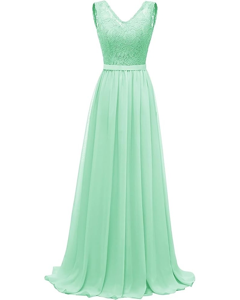 Lace V Neck Bridesmaid Dresses Long Chiffon A-line Ruched Evening Formal Party Gowns for Women Mint $40.79 Dresses