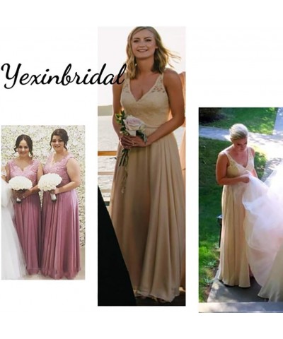 Lace V Neck Bridesmaid Dresses Long Chiffon A-line Ruched Evening Formal Party Gowns for Women Mint $40.79 Dresses