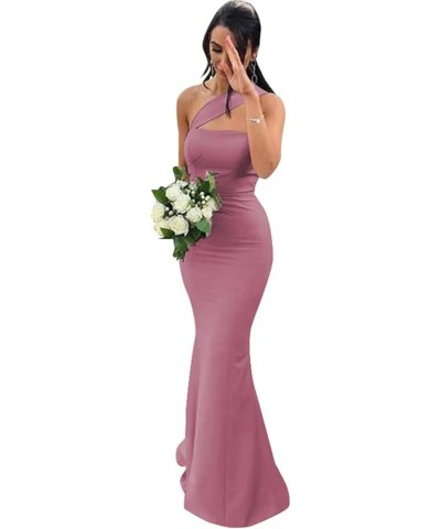 One Shoulder Mermaid Bridesmaid Dresses Satin Prom Dress Long Bodycon Formal Wedding Dress for Women Dusty Pink $36.52 Dresses