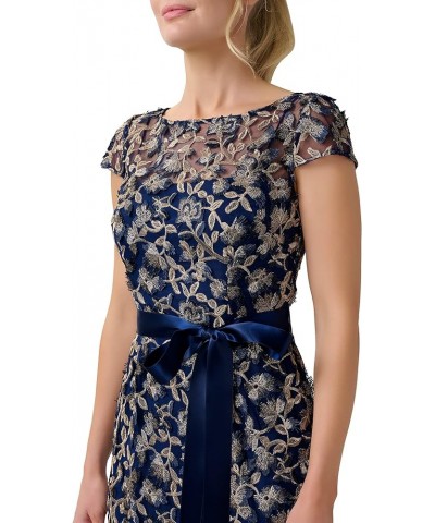 Women's 3D Embroidered Column Gown Navy/Rosegold $60.16 Dresses