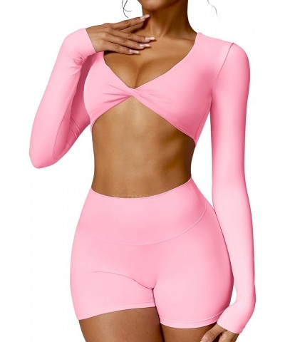 Kyla Women Crop Top Long Sleeve Padded Sports Low Medium Impact Yoga Shirt Workout Pink $16.66 Activewear