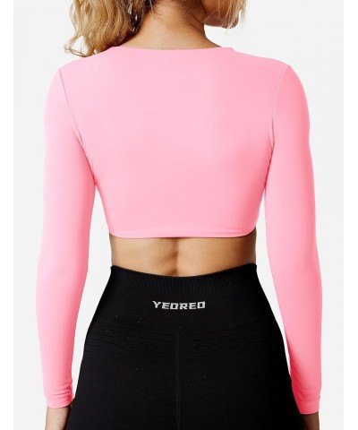 Kyla Women Crop Top Long Sleeve Padded Sports Low Medium Impact Yoga Shirt Workout Pink $16.66 Activewear