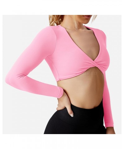 Kyla Women Crop Top Long Sleeve Padded Sports Low Medium Impact Yoga Shirt Workout Pink $16.66 Activewear