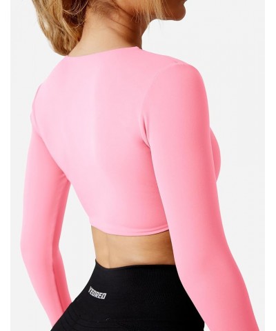 Kyla Women Crop Top Long Sleeve Padded Sports Low Medium Impact Yoga Shirt Workout Pink $16.66 Activewear