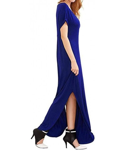 Womens V-Neck Short Sleeve Plain Long Dress Casual Beach Dresses with Pockets 152 152 Blue $12.25 Dresses