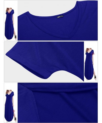 Womens V-Neck Short Sleeve Plain Long Dress Casual Beach Dresses with Pockets 152 152 Blue $12.25 Dresses