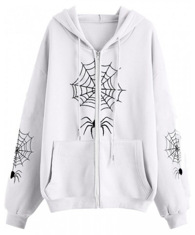 Women Zip Up Hoodies Vintage Striped Graphic Hooded Pullover Y2k Oversized Drawstring Sweatshirt Jacket with Pockets White-4 ...