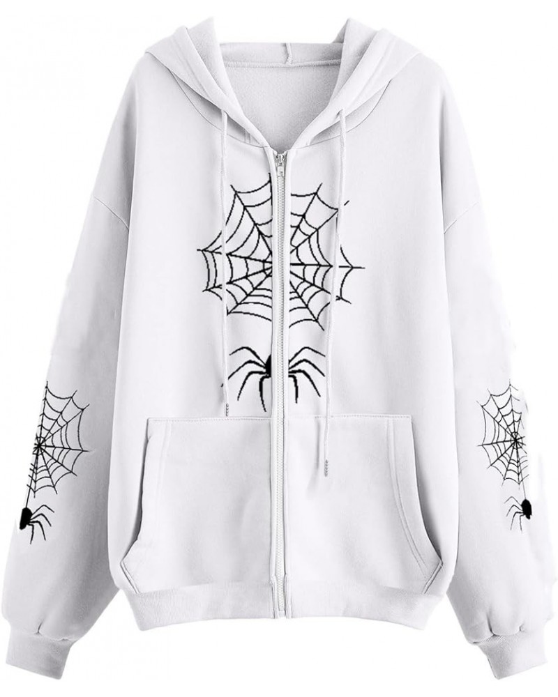 Women Zip Up Hoodies Vintage Striped Graphic Hooded Pullover Y2k Oversized Drawstring Sweatshirt Jacket with Pockets White-4 ...