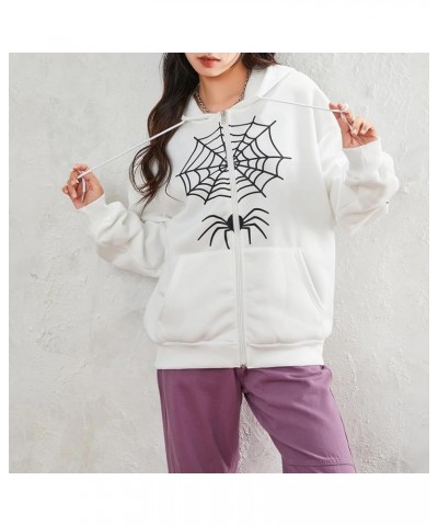 Women Zip Up Hoodies Vintage Striped Graphic Hooded Pullover Y2k Oversized Drawstring Sweatshirt Jacket with Pockets White-4 ...