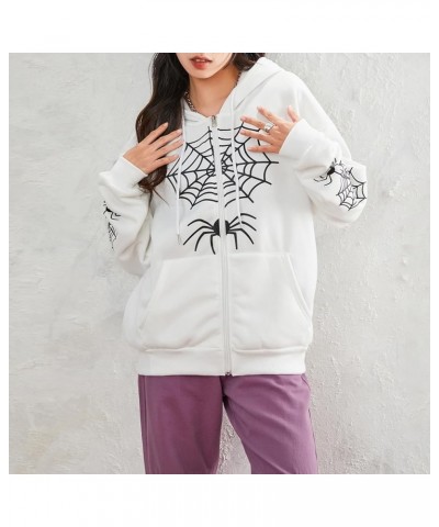 Women Zip Up Hoodies Vintage Striped Graphic Hooded Pullover Y2k Oversized Drawstring Sweatshirt Jacket with Pockets White-4 ...